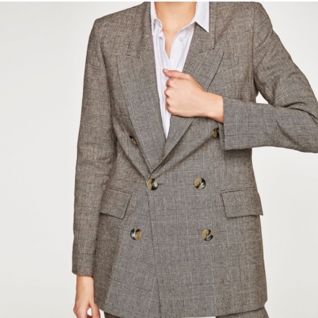 Zara Women's Double-Breasted Plaid Blazer